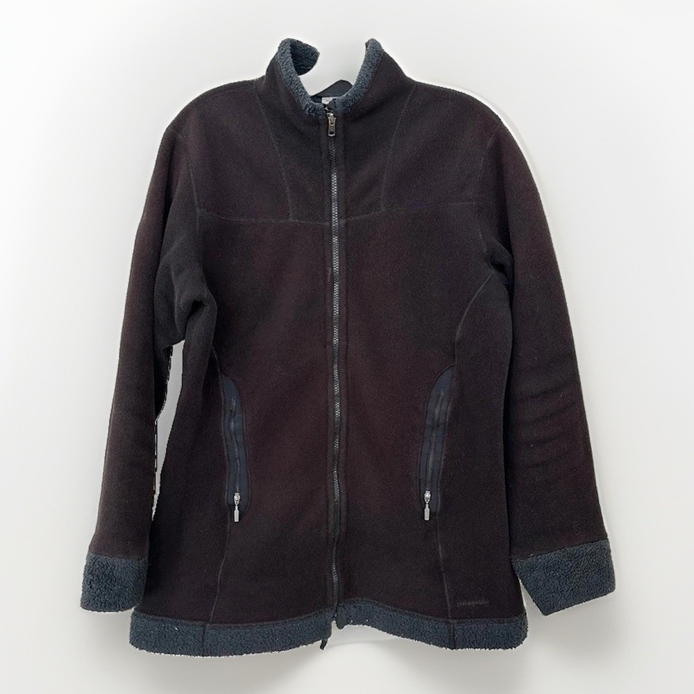 Patagonia Synchilla Jacket Women Large Black Long Windzone Full Zip Fleece